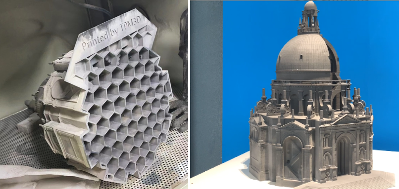 the sls printing church model is during and after sandblasting