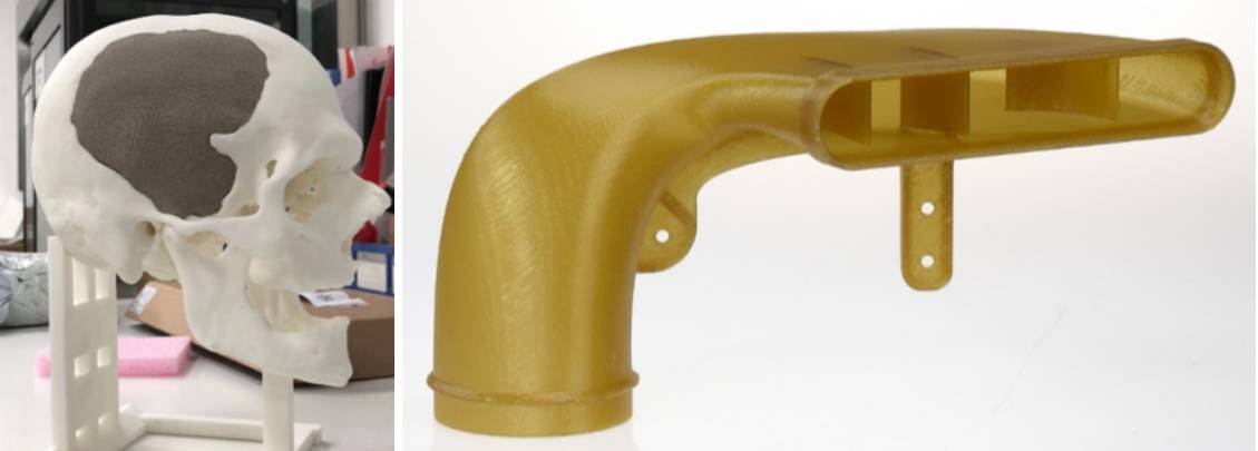 PEEK model printed by SLS(left) and printed by FDM(right)