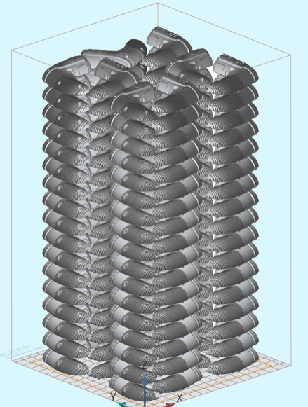 Rapid mass production of power tools through stacking in SLS 3D printer