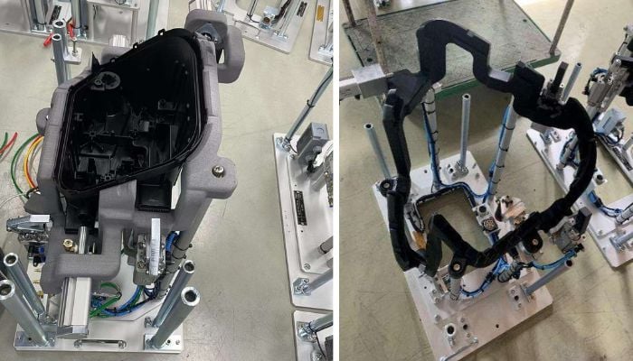 On the left, the jig made with 3D printing compared to the traditional one on the right.