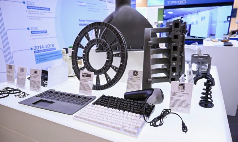 TPM3D’s new Precimid 1190 nylon and Precimid 1174Pro CF carbon-fiber nylon materials displayed