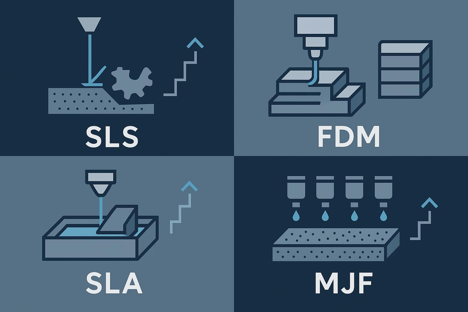 SLS vs FDM vs SLA vs MJF: When to Choose Each for End‑Use Production