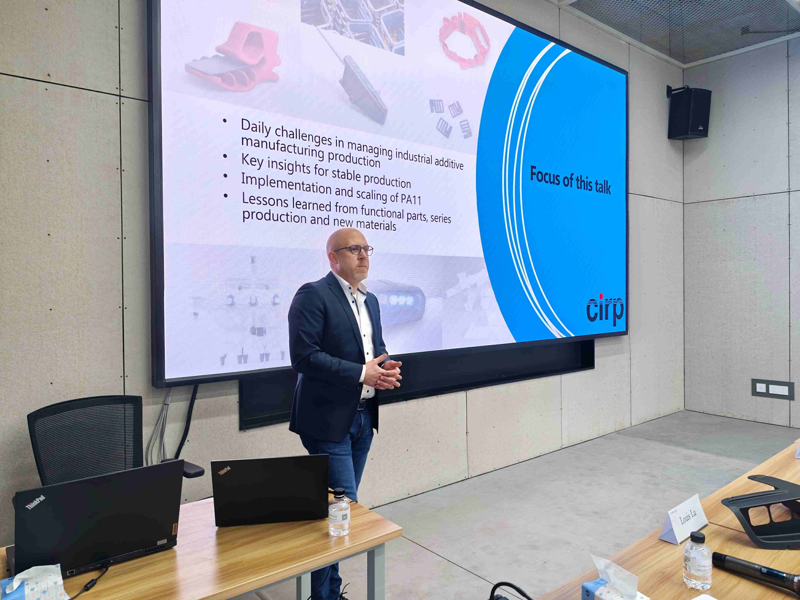 Cirp representative sharing SLS 3D printing case study using PA11 materials at TPM3D conference