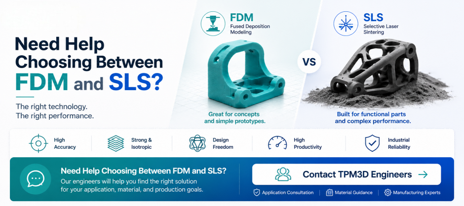 Need Help Choosing Between FDM and SLS? → Contact TPM3D Engineers