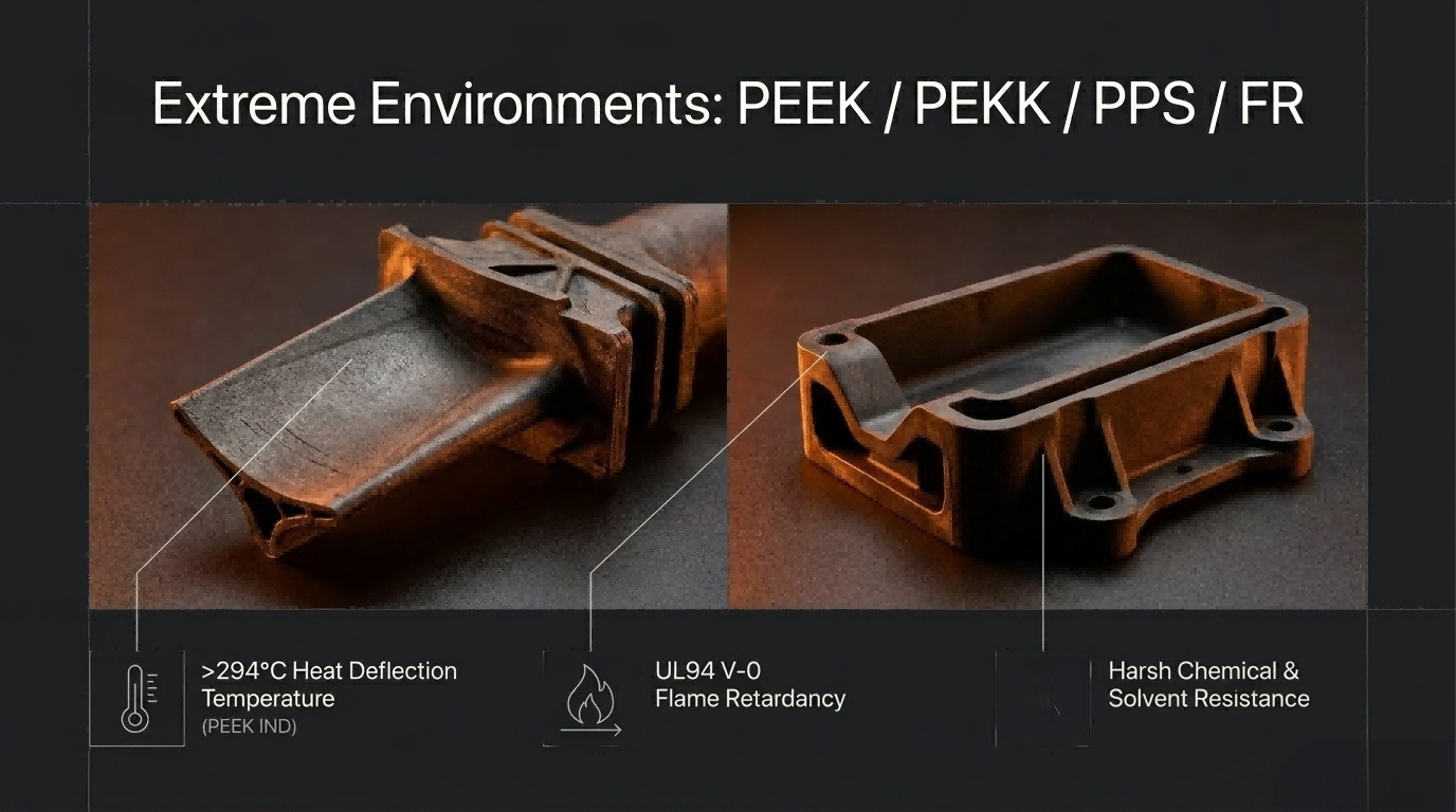High performance polymer sls materials peek, pekk, pps, flame retardant