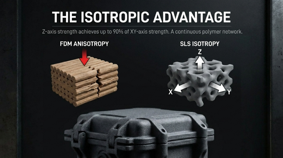 SLS parts generally maintain 80% to 90% of their mechanical strength across all axes